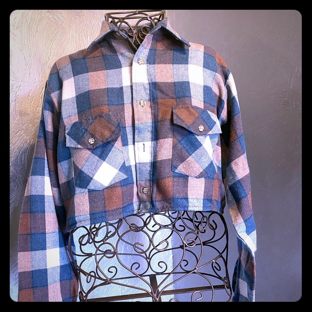 Cropped Flannel Shirt / Mauve & Blue / sz. M
